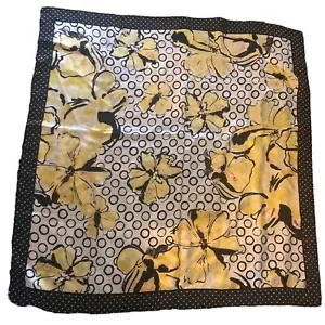 VTG Silk Square Scarf Yellow Floral Polka Dot Border Classic Glamorous Charm - Picture 1 of 5