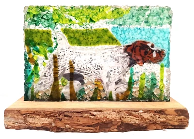 Artista de Nueva York 2020 Michael Potecha firmado 3D vidrio color vidrio perro escultura "Fenway" Foto 1 de 4