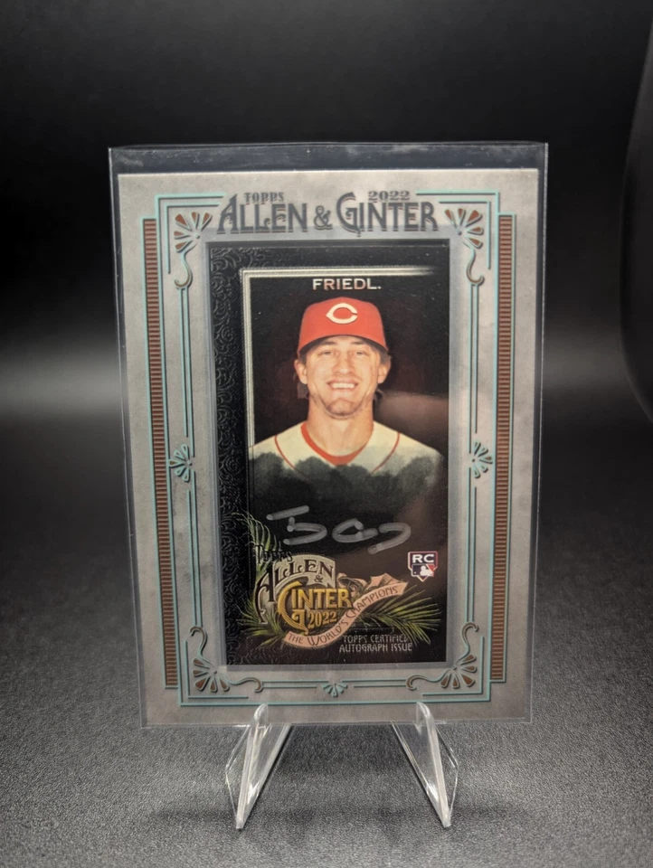 T.J. Friedl 2022 Allen & Ginter X - Framed Mini Auto Silver Frame 35/50 Cin Reds - Image 1 of 2