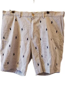 Polo Ralph Lauren ALL OVER PONY SEERSUCKER Stripe Classic Shorts Men Size 40 - Picture 1 of 14
