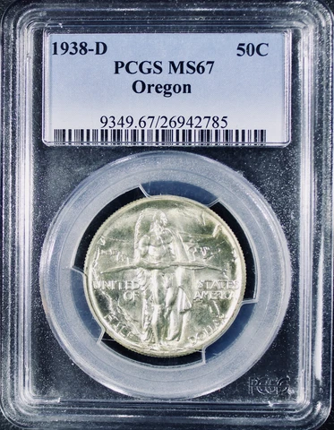 1938-D Oregon Trail Silver Commemorative Half Dollar - PCGS MS-67 -Mint State 67 Cover