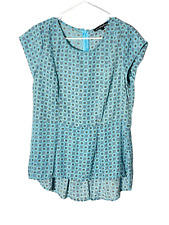 Ava Christine Womens cap sleeve hi-lo blue blouse w/back zipper, size Large (L)