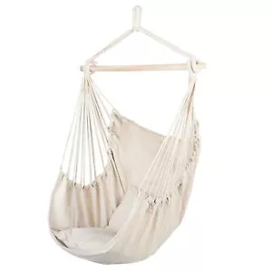 Distinctive Cotton Canvas Hanging Rope Chair with Pillows Beige - Picture 1 of 12