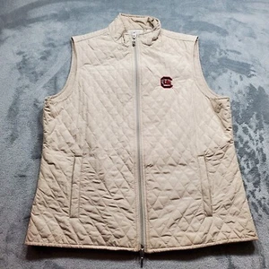 Ashworth Diamond Quilted Vest Beige w Embroidered Gamecocks Logo Wms Sz M - Picture 1 of 11