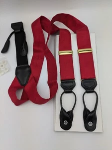 Bretelle uomo 100% seta regolabili design paisley rosso stile bottoni schiena a Y - Foto 1 di 6