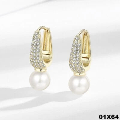 Luxus Ohrringe Ohrstecker Perlen Strass 18K Gold vergoldet Damen Zirkonia - Bild 1 von 4