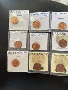 Random Red choice/gem BU Memorial cent set 1957-1966, 9 coins, Philly & Denver - Picture 1 of 11