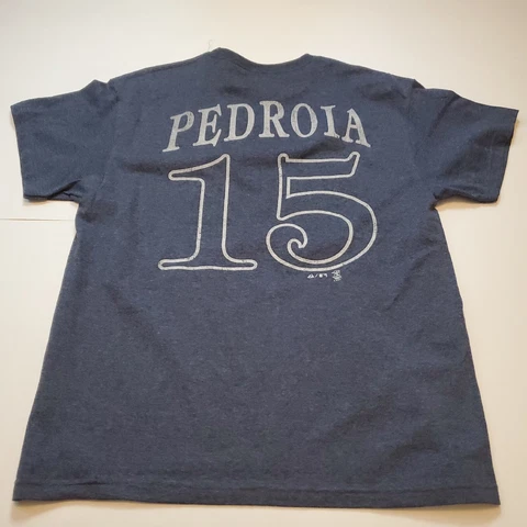 NWOT Boston Red Sox Dustin Pedroia Blue Majestic T-Shirt Large New Without Tags Cover