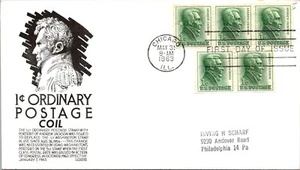 FDC 1963 SC #1225 Black Anderson Cachet - Chicago, ILL - Block Of 5 - F77720 - Picture 1 of 2