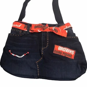 Cleveland Browns Handarbeit Handtasche Denim Blau Jeans Schulterriemen - Bild 1 von 13