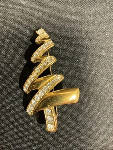 Vintage Monet große Strass Weihnachtsbaum Urlaub goldfarbene Brosche Anstecknadel - Bild 1 von 4