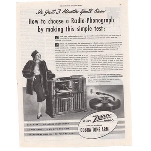 Zenith Radio Phonograph Magazine Advertisement B&W 1950s Vintage Original - Picture 1 of 5