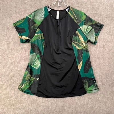 Cacique SWIM Plus Size 20 Green Tropical Floral Print Zip Front Swim Shirt - Image 1 of 4
