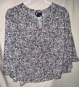 Carole Little Woman 1X Top schwarz weiß Blumen Viskose 3/4 Arm Bluse - Bild 1 von 5