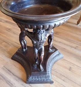 Antique MAITLAND-SMITH BRONZE ATLAS CENTERPIECE Bronze Compote 17”x15” Tazza - Picture 1 of 12