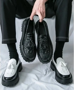Herren Leder Weiß Business Schuhe Quasten Oxford-Schuhe Creeper Slipper Freizeitschuhe - Bild 1 von 17