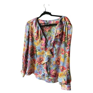 Blusa Zara Floral Volantes Sedosa Cuello en V Volantes Fluida Talla M - Imagen 1 de 10