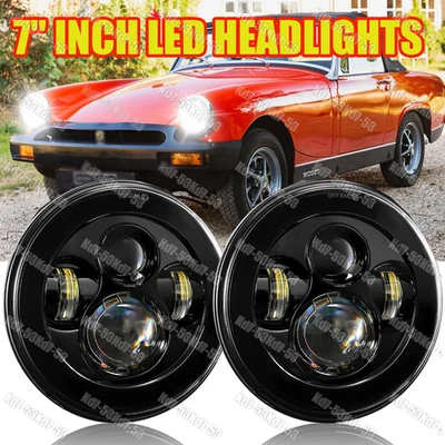 Pair 7inch Round Projector LED Headlights Hi-Lo Beam Fit for MG Midget 1969-1979 - Image 1 of 4