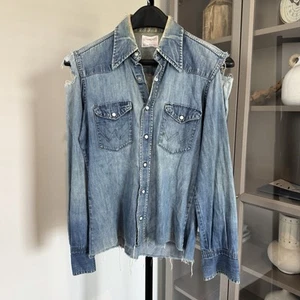 Camisa Denim Western Sanforizada De Colección Años 60 Wrangler Preencogida Perla Envejecida A Presión - Imagen 1 de 5