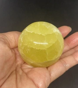 Lemon Calcite Palm Stone Sphere From Pakistan 205.7g 50mm RARE USA SELLER - Picture 1 of 11