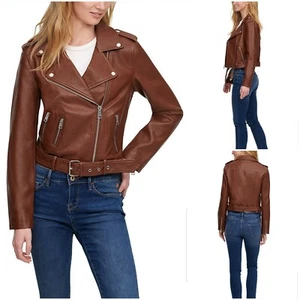 Levi's Women's Faux-Leather Moto Jacket In Brown Size M - Picture 1 of 8