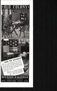 Vintage 1939 HEYWOOD WAKEFIELD OLD COLONY FURNITURE Magazine Print Ad 4 x 12" a7 - Picture 1 of 1