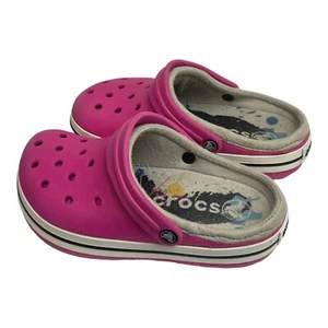 Crocs Kids Girls Size J 2 Youth Classic Lined Clogs Dual Comfort Pink - Picture 1 of 11