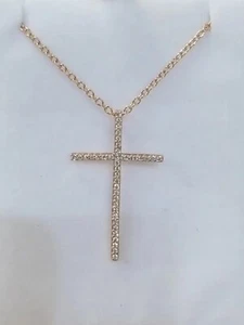 14K Roségold Diamant Kreuz/10k Roségold Kabel Link Halskette 20 Zoll Set - Bild 1 von 18