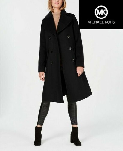 CAPPOTTO COLLARE MICHAEL KORS NERO DOPPIO PETTO MISTO LANA TACCA TAGLIA L GRANDE