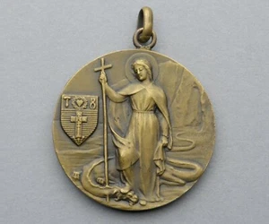 French, Antique Religious Large Pendant. Saint Martha & Jesus. Medal By Tricard. - Picture 1 of 6