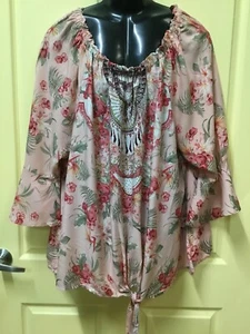 AUTOGRAPH DUSTY PINK “KNOT” DIAMONTE FRONT 3/4 BELL SLEEVE TOP SZ 22 REDUCED $ - Picture 1 of 13