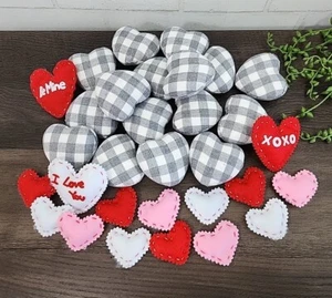 Valentines Day Pink Red Gray White Plaid Check Hearts Bowl Vase Filler 31 Pc NEW - Picture 1 of 10