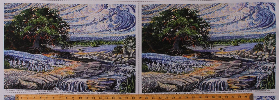 Tela de algodón 14,5" X 44" panel espíritu artesanal paisaje de ensueño árbol río D757,02 Foto 1 de 1