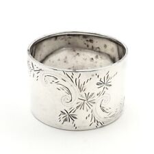 Victorian Sterling Silver Floral Vines Hand Etched Napkin Ring Holder