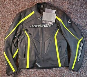 AGV Dragon Leather Motorcycle Jacket  44US Medium Black & Neon Yellow *NWT