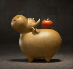 Chinese Pure bronze 100% Hand-carved Lucky cattle cow ox Persimmon Statue - Picture 1 of 12