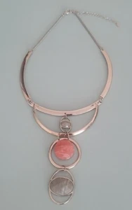 Oasis Necklace - 3 Tier Necklace Acrylic Beaded Silver-tone Choker Adjustable - Picture 1 of 3