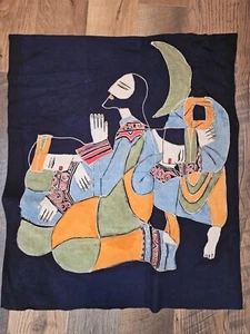 Handmade Chinese Asian Batik Wall Art Painting Praying Man At Night With Women - Picture 1 of 4