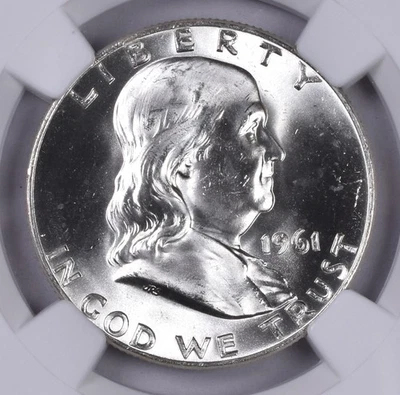 1961-D Franklin Silver Half Dollar - NGC MS65 FBL - Original Bag Fragment  - Image 1 of 3