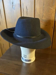 Vintage Kathy Jeanne Black 100% Wool Felt Fedora Wide Brim Hat Made in USA - Picture 1 of 6