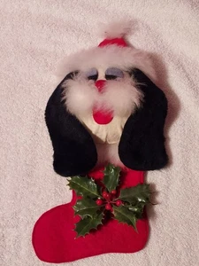 Medias colgantes vintage de Navidad perro cachorro fieltro y piel años 60 hechas a mano coloridas - Imagen 1 de 10