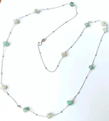 Collana in argento 925 lunga 65 cm con giada rondella alternata ematite argenta - Immagine 1 di 4