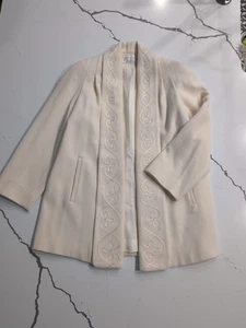ATEMBERAUBENDE zierliche raffinierte offene Jacke Elfenbein bestickt gefüttert RIESIGE TASCHEN - Bild 1 von 14