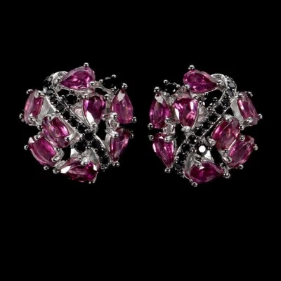 Brincos de prata rodolita preto espinélio pedras naturais genuínas esterlina sólida - Imagem 1 de 4