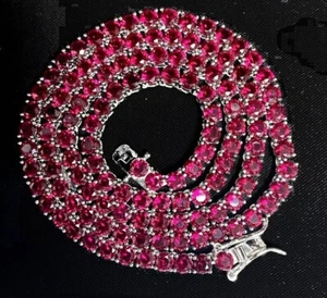 Pink Rhodolite Garnet Round 4 MM Tennis Necklace 925 Sterling Silver 16 Inch - Picture 1 of 3