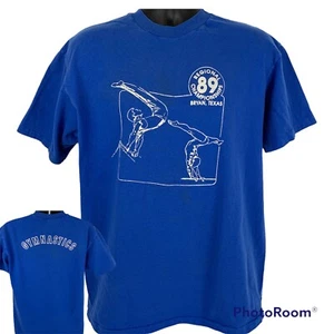 Vintage 80s Gymnastics Championships T Shirt Mens L Large Bryan Texas USA Blue - Picture 1 of 12