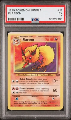 1999 POKEMON JUNGLE 19 FLAREON FADED INK EDGE ERROR PSA 5 - Image 1 of 2