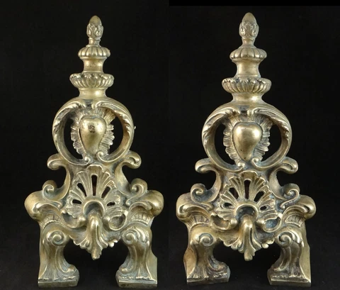 Pair Antique French Napoleon III Gilt Bronze Chenet, 12 7/8” tall Cover
