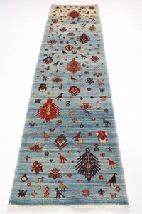 10 ft Tribal Animal Runner Rug Afghan Hand Knotted Veg Dyes Wool Bedroom Rug - Picture 1 of 9
