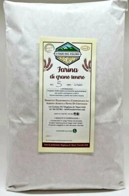 L'OASI DEL VELINO FARINA DI GRANO TENERO TIPO 1 MACINATA A PIETRA - 5 KG - GRANO 100% ITALIANO